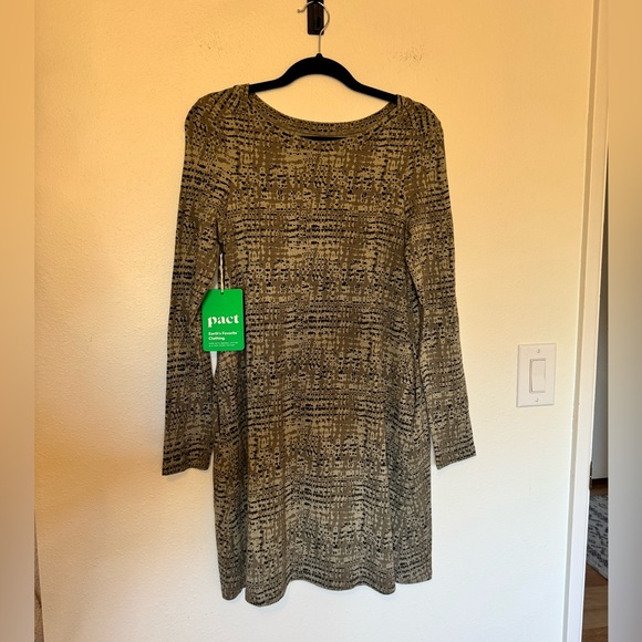 NEW Pact Revive Organic Cotton Swing Mini Dress Green Long Sleeve Small NWT - Picture 2 of 8